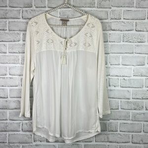 Lucky Brand 3/4 Sleeve Lightweight Top Size XL Tassel Tie Lace Detail